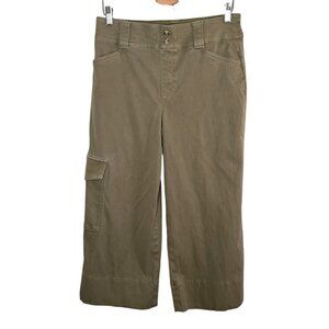 Spanx Womens Olive Green Stretch Twill Cropped Wide Leg Pants Size Large 20686q